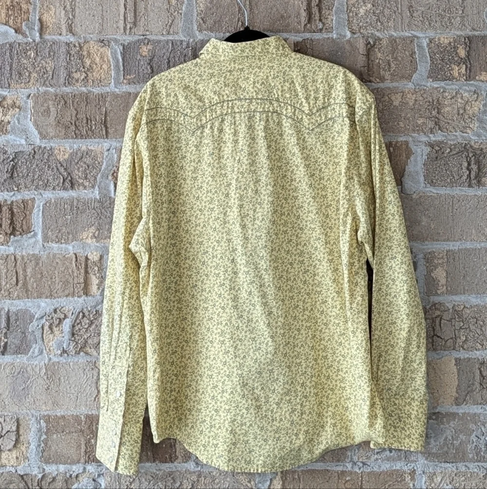 Wrangler American Cowboys Western Pearl Snap Shirt Size XL Pale Yellow Gray